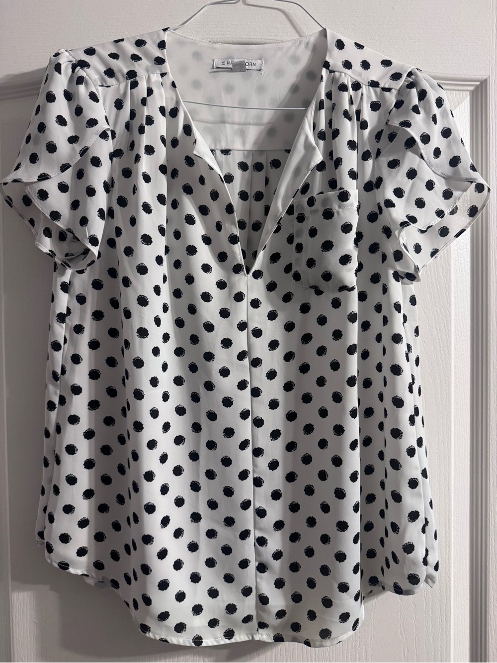 41 Hawthorn White Blouse with Black Polka Dots